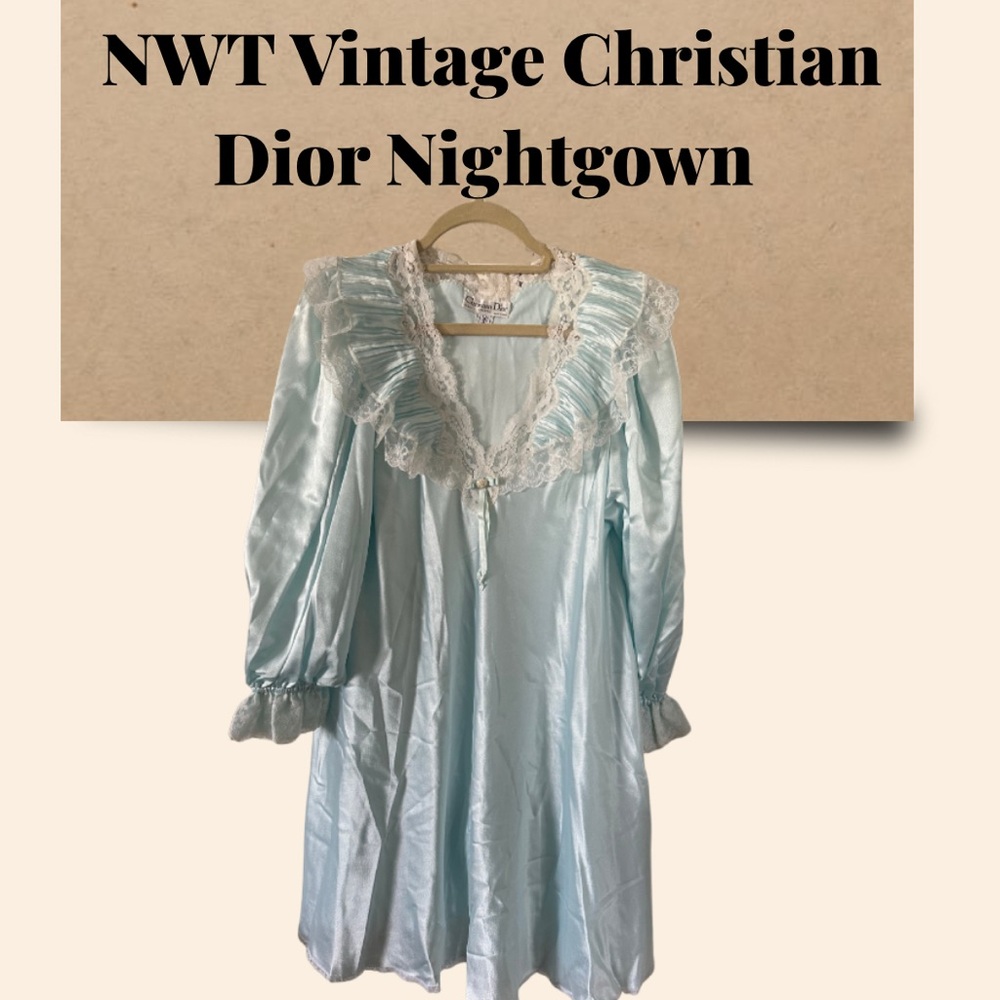 Vintage NWT Christian Dior X Saks Fifth Avenue Light Blue Nightgown